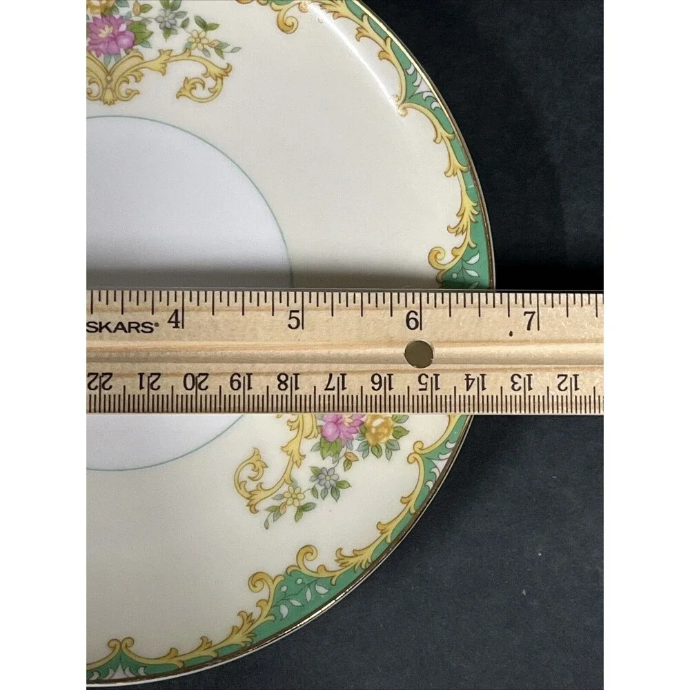 1930s Noritake Tiffany M‎ Bread Dessert Plate 6.75” Gold Trim Ivory Aqua Beige